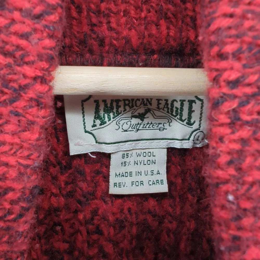 Vintage 90s American Eagle Wool Blend Sweater Men L Red Cable Knit Crew Neck USA